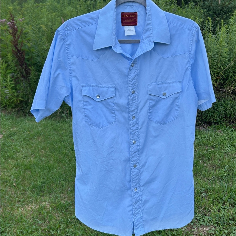 Vintage 1980s Rustler Western Shirt X-Long Tails Pearl Snaps Cowboy Americana